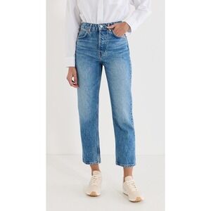 Reformation Cynthia High Rise Straight Jeans Colorado Wash Blue Size 27 Raw Hem